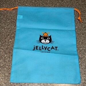 Jellycat Turquoise Cat Bag with Orange Drawstring
